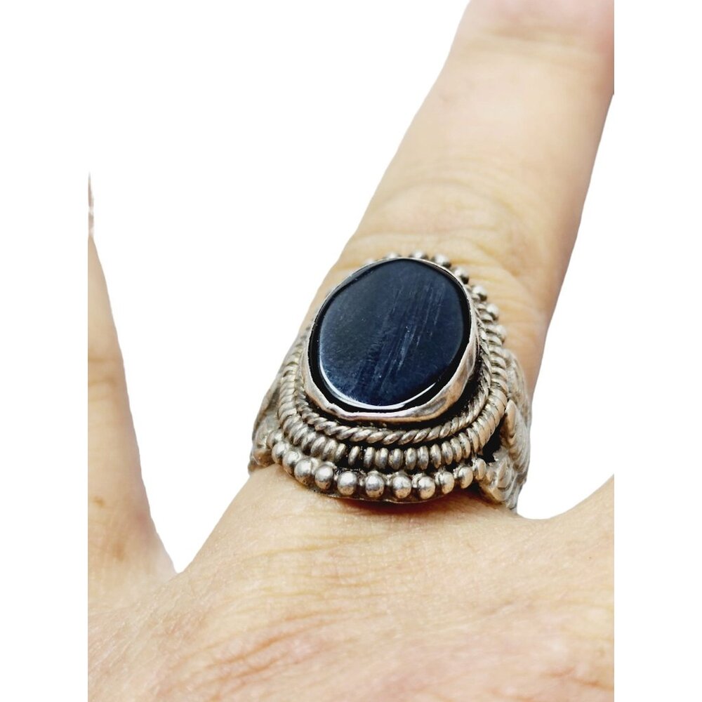 Vintage 925 Sterling and Onxy Butterfly Ring (A1499)